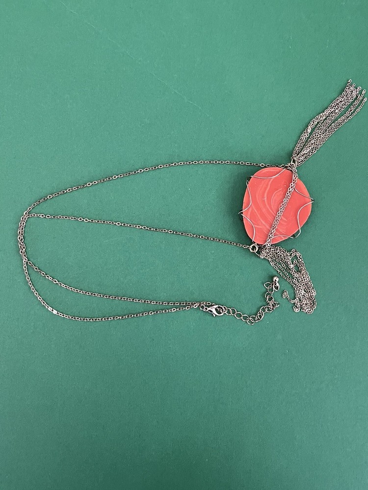 Gemstone Slice Pendant with Tassels on a Chain