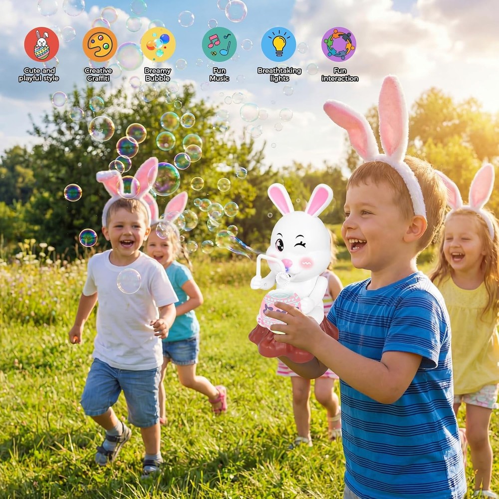 Easter Bubbles Bunny Bubble Machine for Kids, Rabbit Bubble Blower Toy with Refi