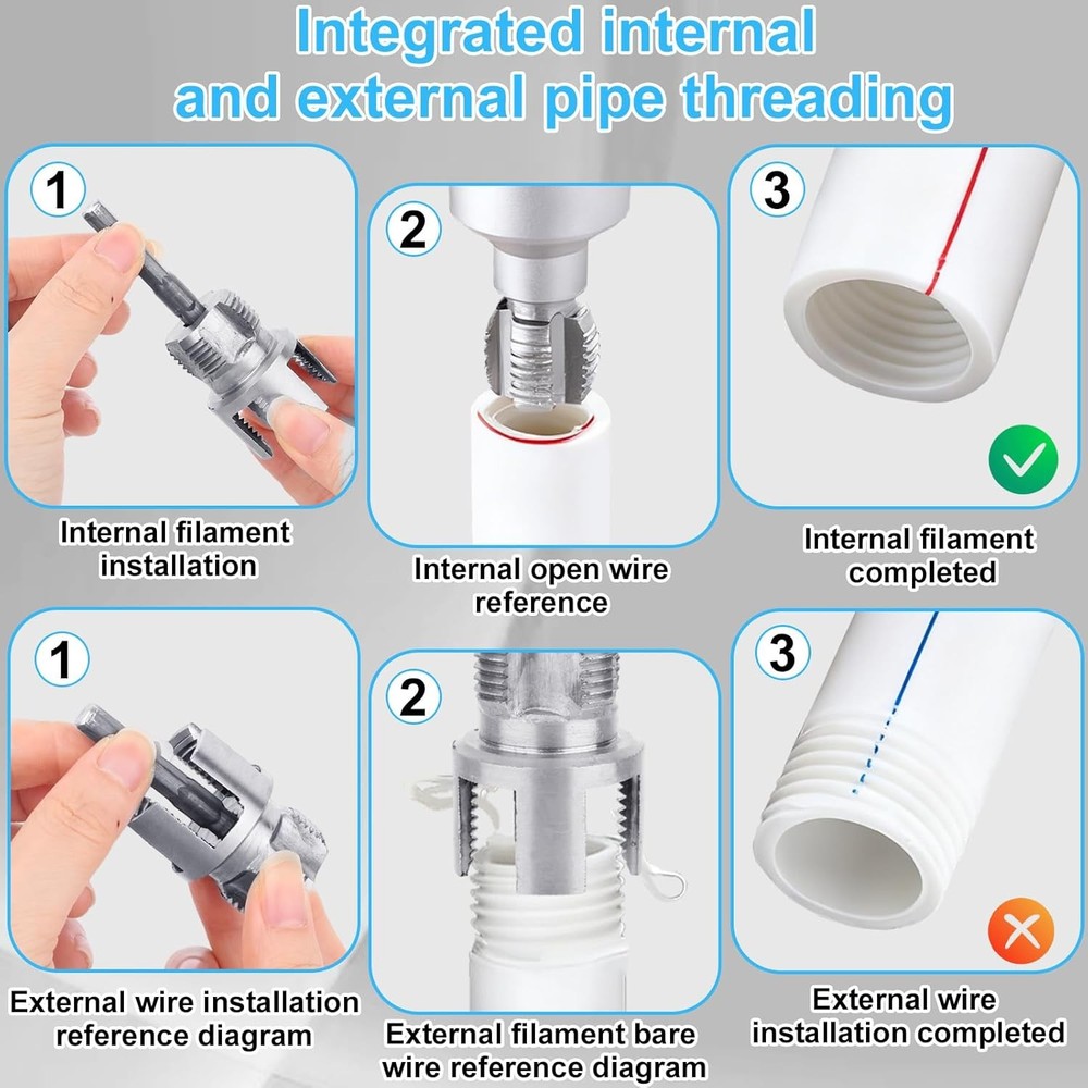 2pcs Pipe Thread Cutting Tool, Dual-Function Integrated Internal & External Pipe