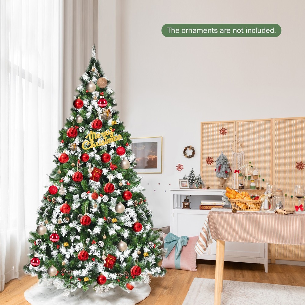 6 FT Pre-lit Snow Sprayed Christmas Tree Artificial Xmas Tree w/ LED Lights