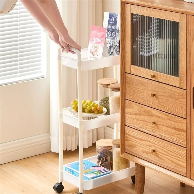 Trolley with Handlebar and Storage Rack, Floor-Standing, Multi-Layer Storage for