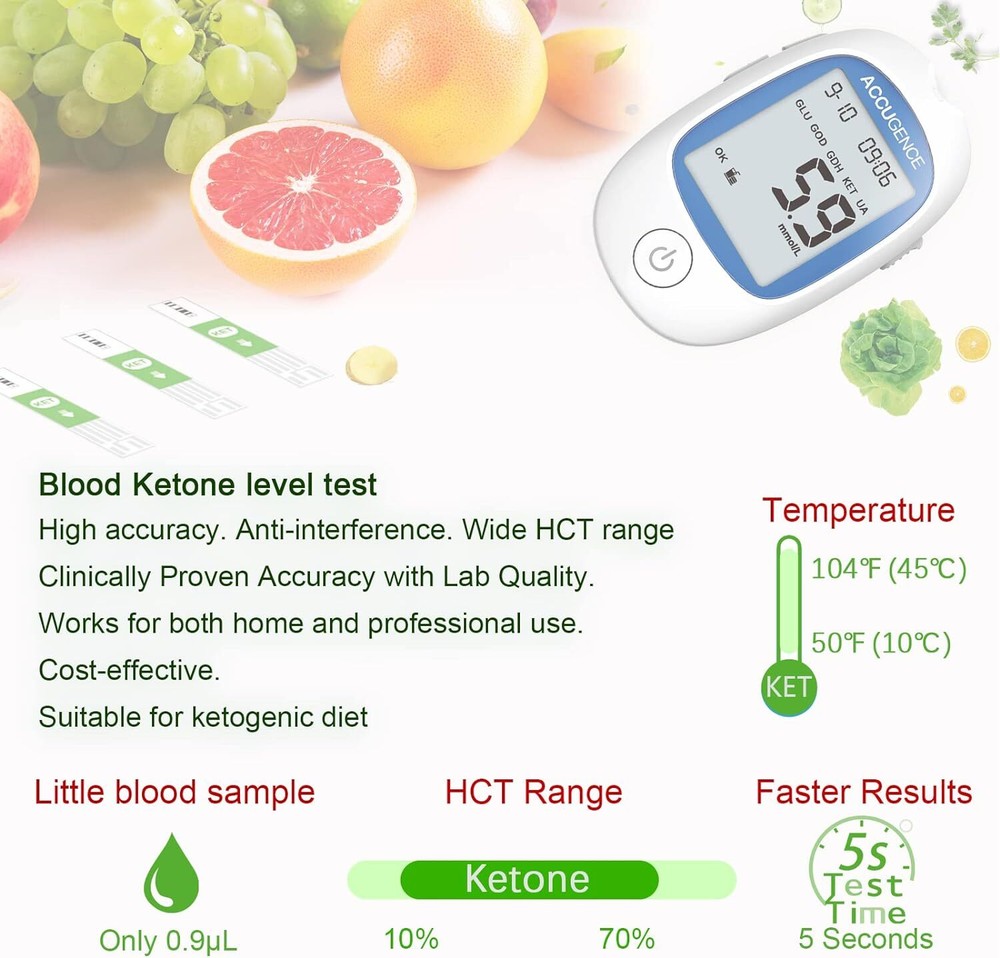 3-in-1 Home Blood Ketone Testing Kit - Self-Testing Meter, 5-Second Results