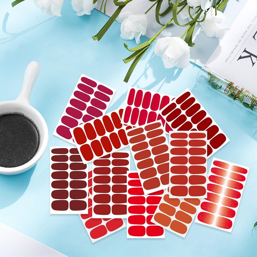 20 Sheets 280 Pcs Red Nail Stickers Full Nail Wraps，Solid Nail Polish Strips ...
