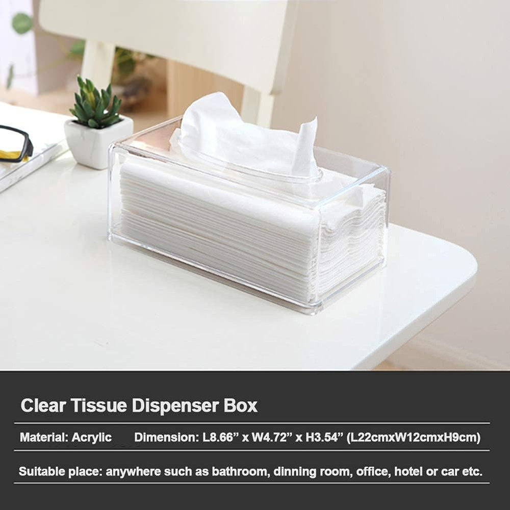 Clear Acrylic Tissue Box Holder Rectangular Bathroom & Kitchen Organizer