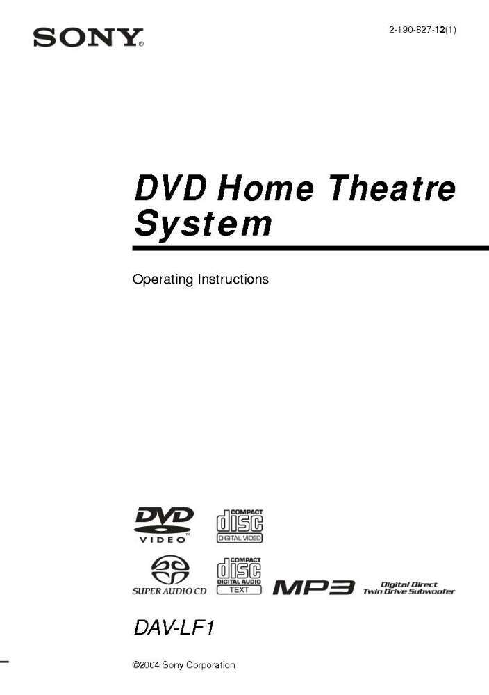 Sony DAV-LF1 Home Theater System Owners Manual
