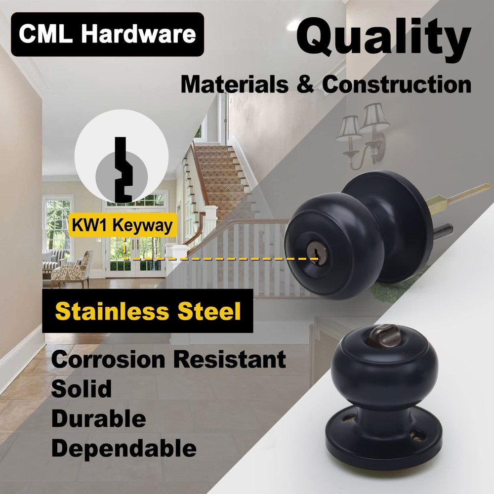 CML Hardware Matte Black Keyed Entry Door Knob for 1 Pack,
