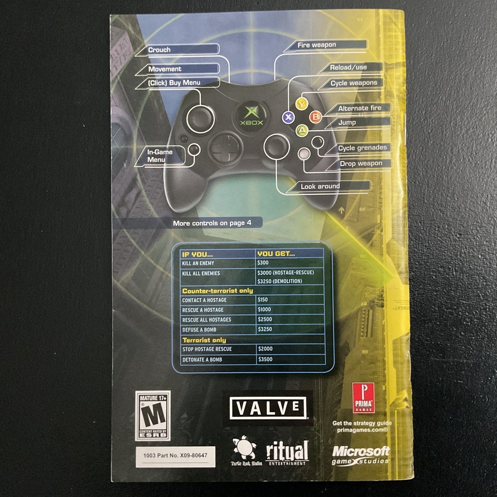 Counter Strike Microsoft XBOX Instruction Manual Only