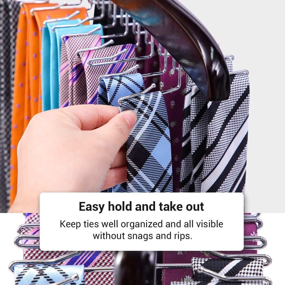 Rust Resistant Tie Rack with 24 Folding Hooks for Necktie and Scarf Organization
