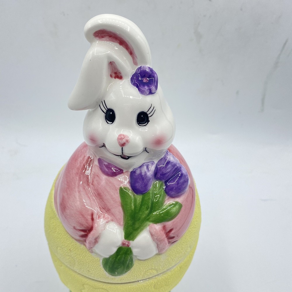 Easter Bunny Rabbit Ceramic Candy Jar W/ Felt Bottom NWOB