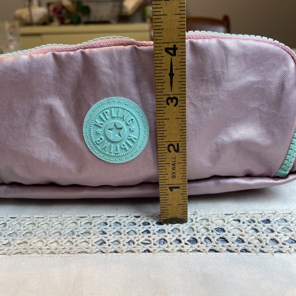 Kipling Gitroy Metallic Pencil Case Pink With Green Trim