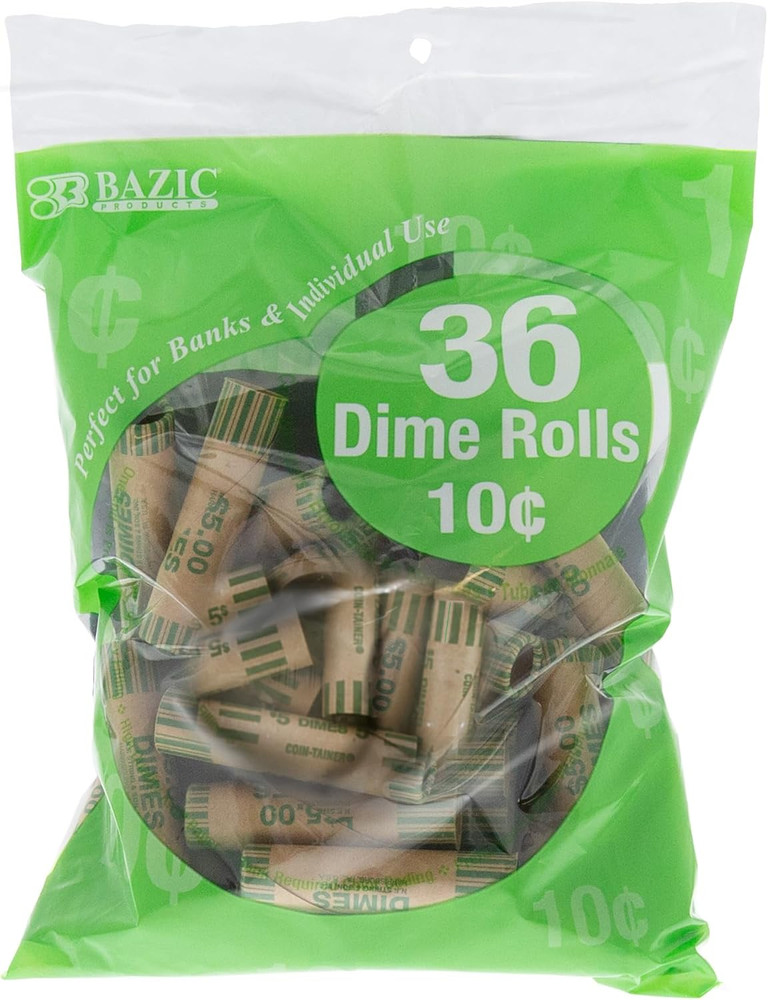 Dime Coin Wrappers Paper Rolls 36 Pack