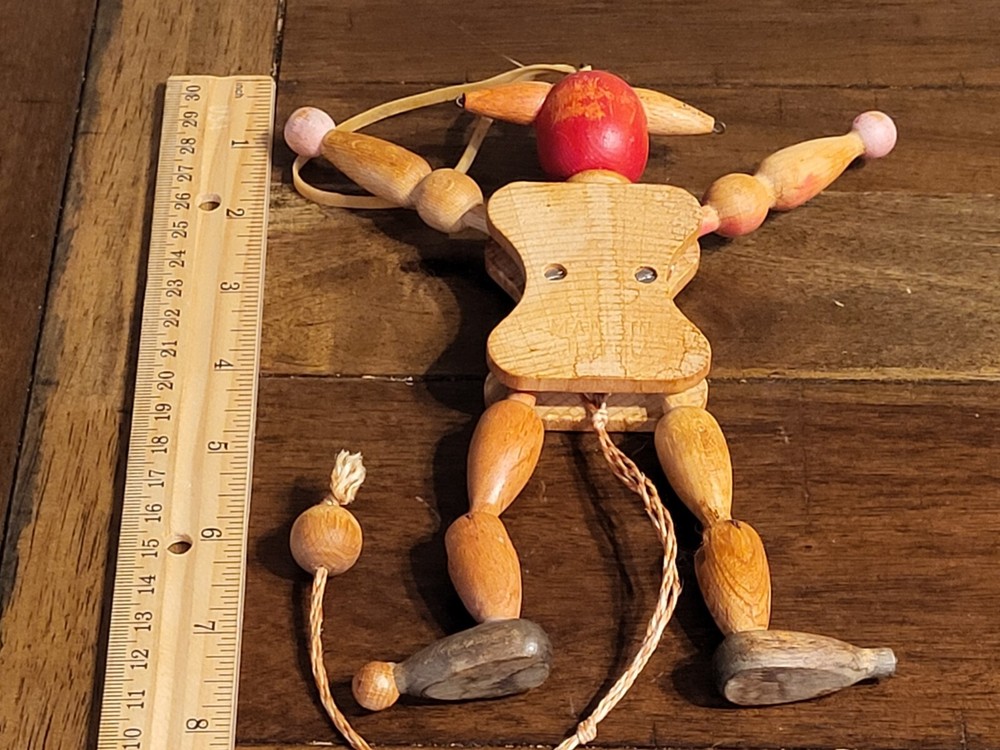 Puppet M. Gschnitzer Wooden Pull String Jester Clown Austria, Vintage