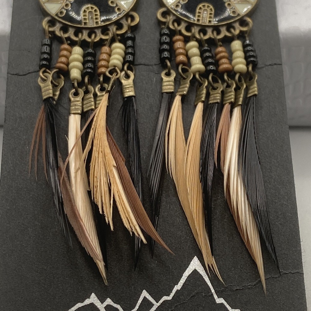 Nature’s Gem Canada Inlaid Feather Dangle Earrings