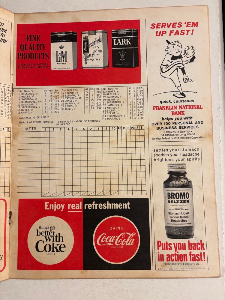 1966 NY Mets vs LA Dodgers Baseball Program Unscored Fair Condition #2