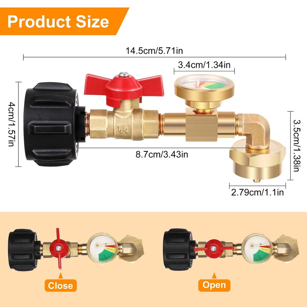 Solid Brass Propane Refill Kit, 90-Deg Elbow, QCC1 with On-Off Control