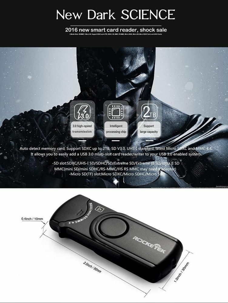 USB 3.0 Multi 2 in 1 Memory Card Reader Adapter SD/TF Micro SD Computer Laptop