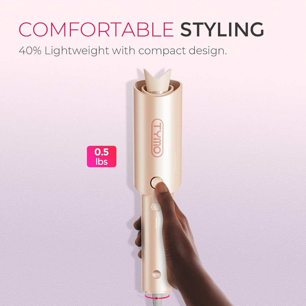 TYMO CurlPro Automatic Rotating Curling Iron 1 Inch Ionic Dual Voltage Peach