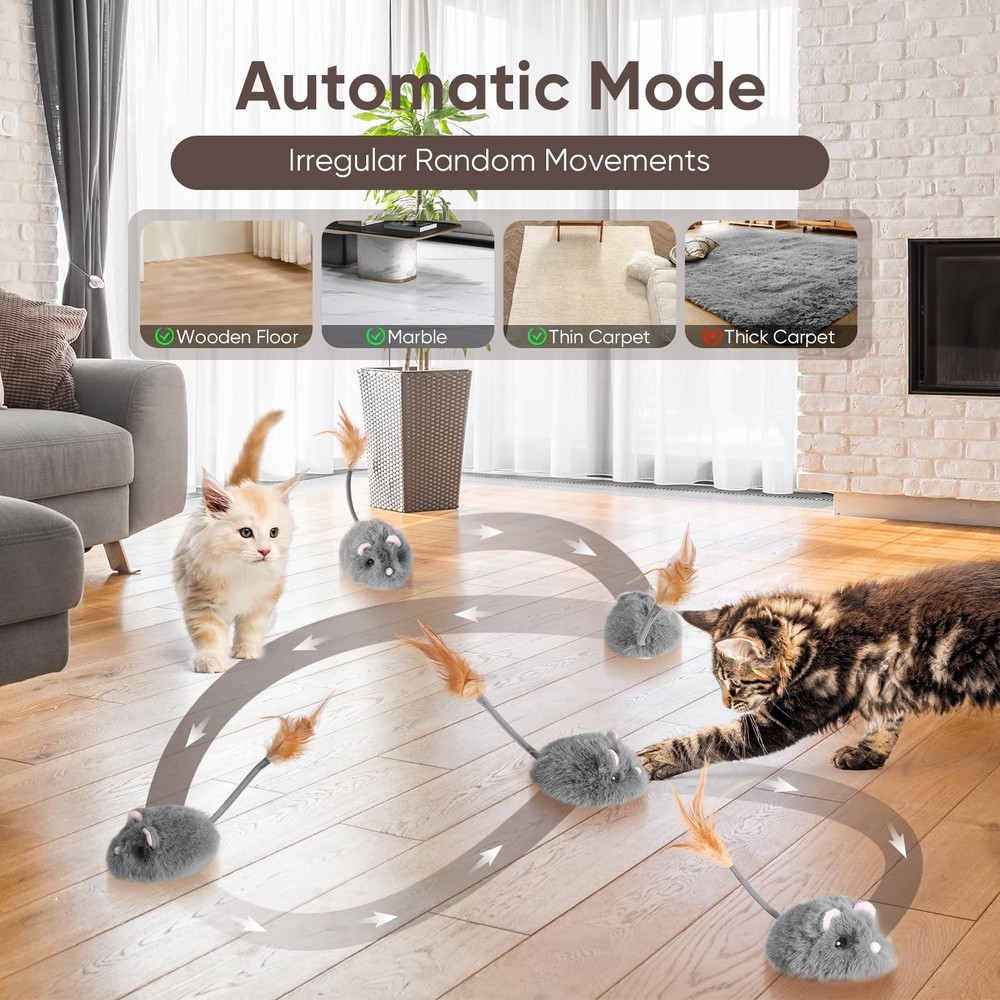 Pawingcat Cat Mouse Toy Remote Control Moving Interactive Small, Grey