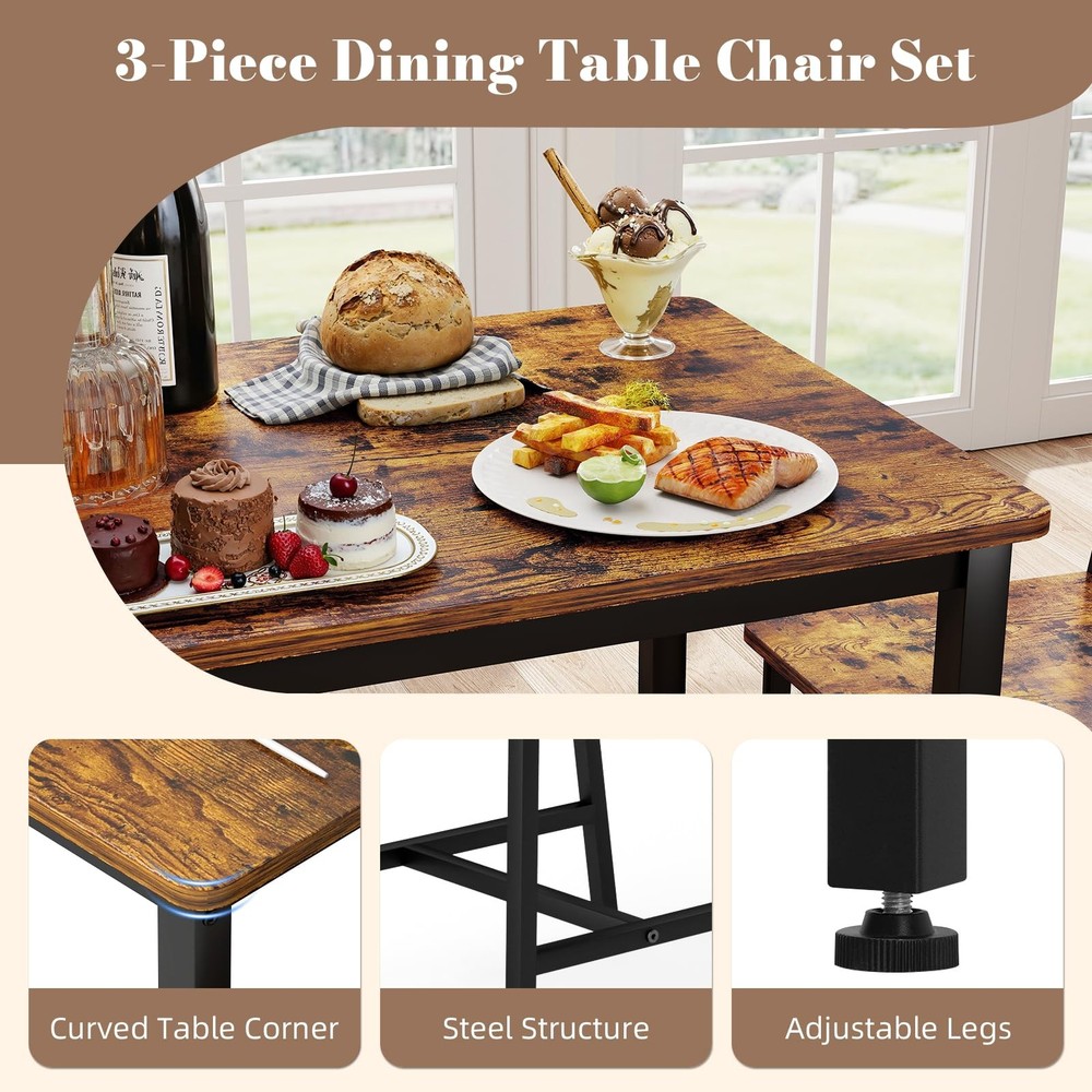 Small Space 3 Piece Dining Table Set for 2, Compact Kitchen Table Set with 2 ...