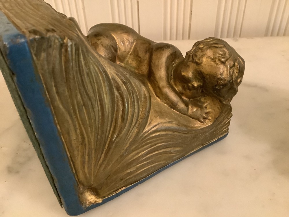 Antique Armor Bronze Cherub Putti Bookends, Signed A Johnson c1920, EUC!