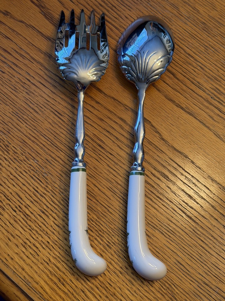 SPODE Christmas Tree Serving Spoon & Meat Fork Set Holiday Servers