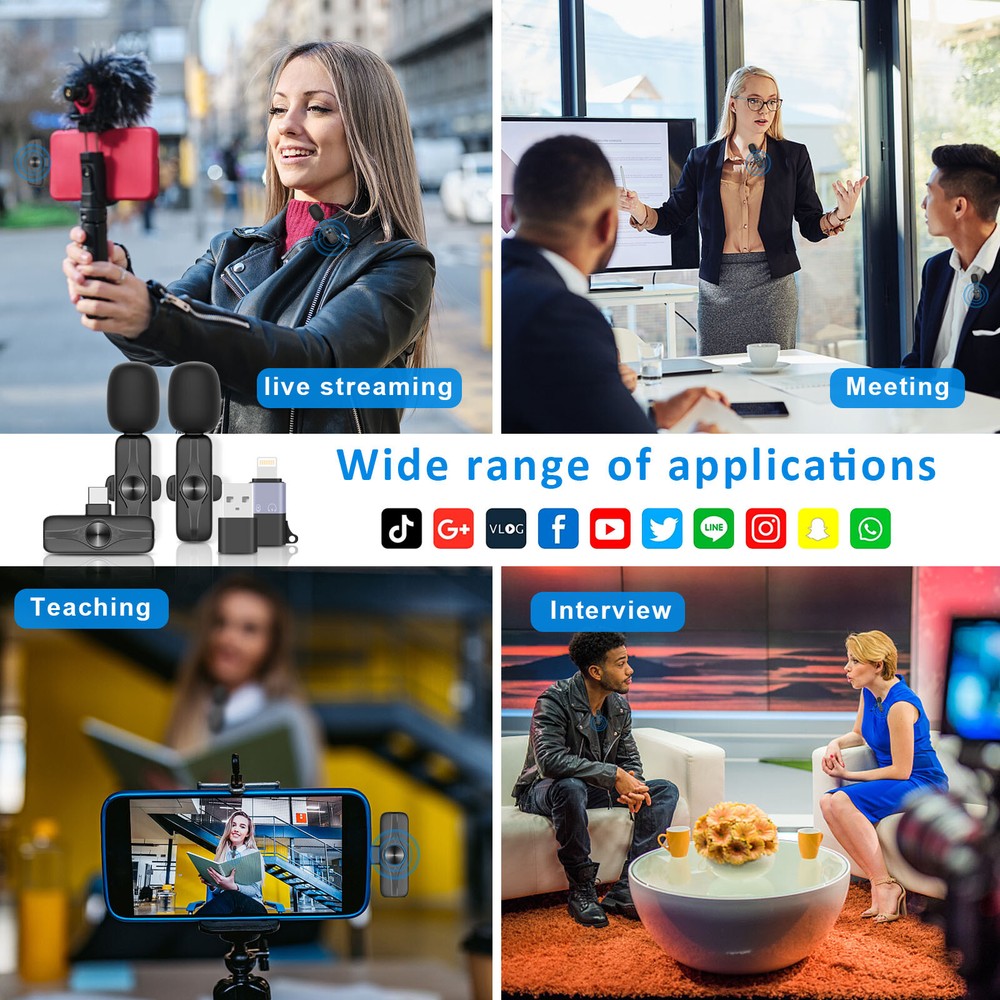 Lavalier Microphone Wireless Audio Video Recording Mini Mic For Android/iphone