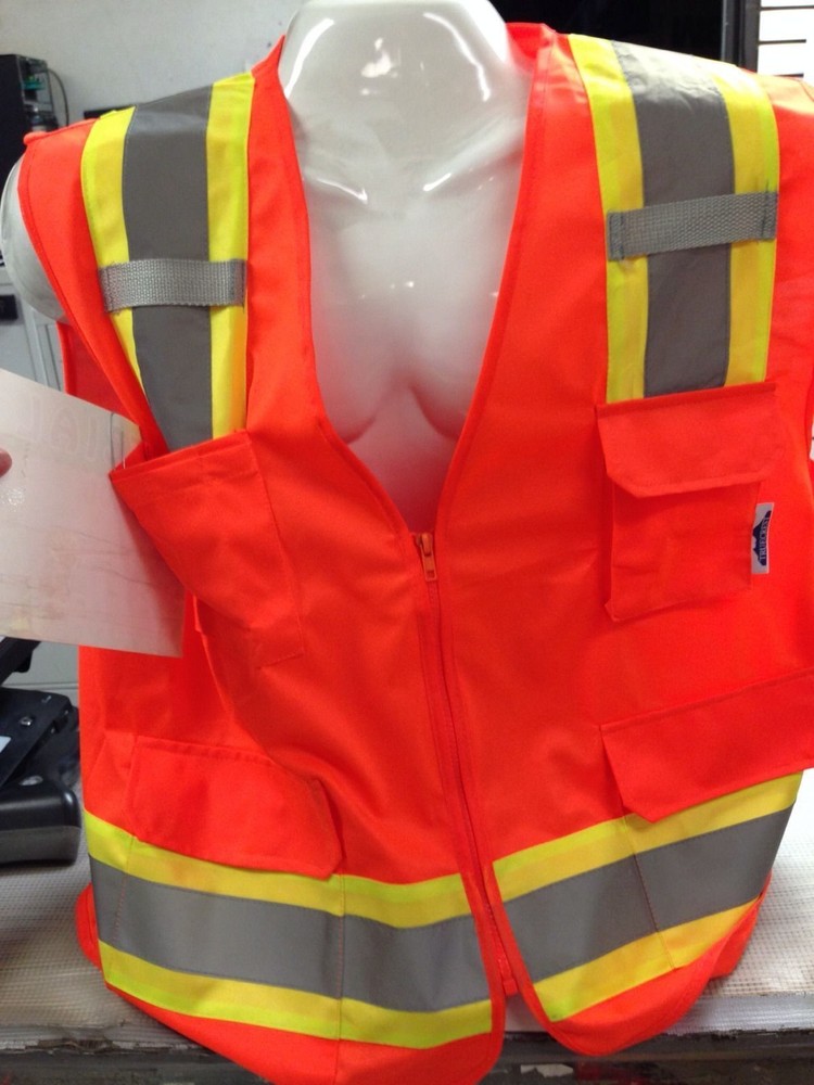 LARGE -Surveyor Solid Orange Two Tones Safety Vest , ANSI/ ISEA 107-2015