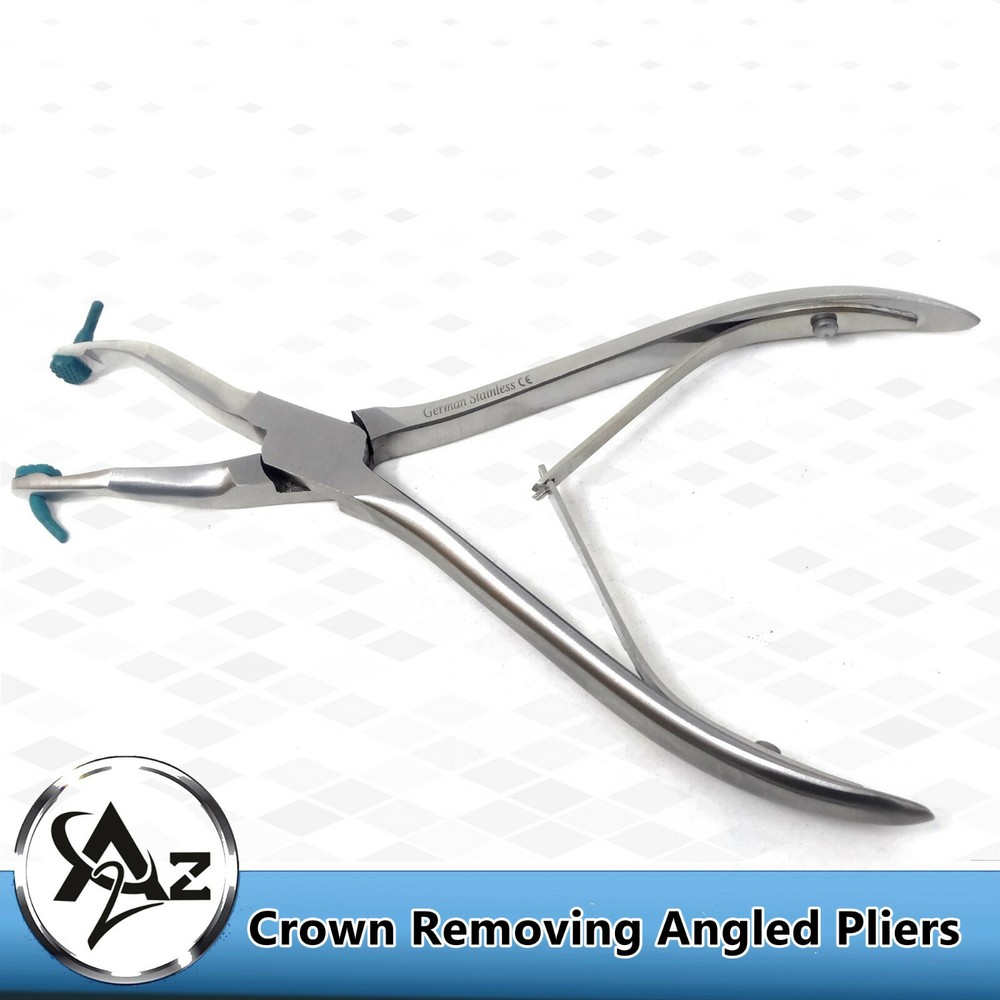 DENTAL CROWN GRIPPER REMOVER PLIERS 6" ANGLED W/ 10 REPLACEABLE SILICONE TIPS