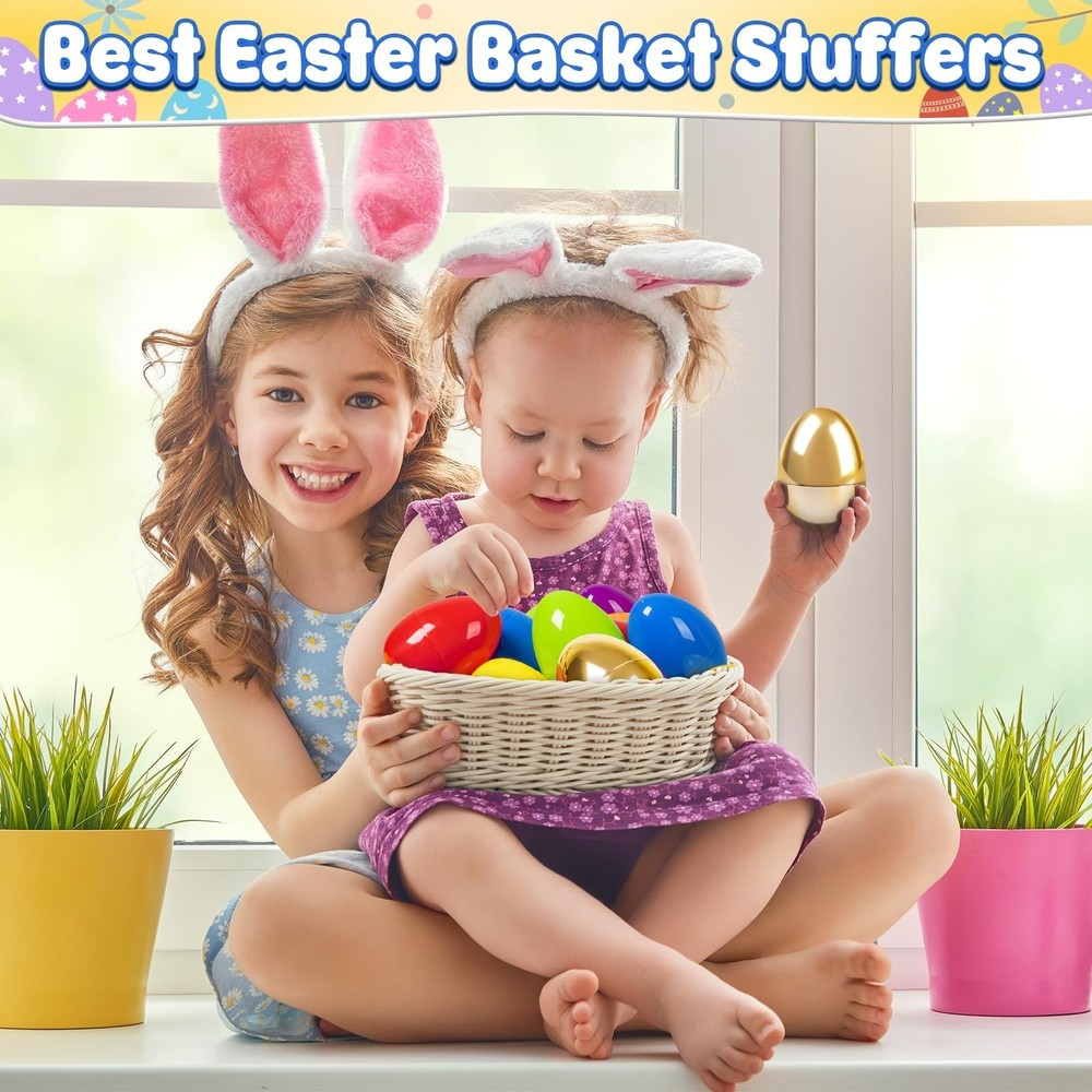 V-Opitos 3.5'' Easter Plastic Eggs, 36 Empty Easter Eggs with 2 Golden Eggs, ...