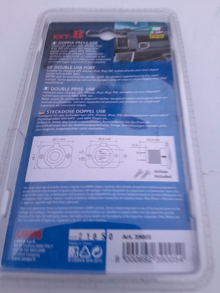 Double USB Socket Lampa Ext-8 Flush Mount 12/24V