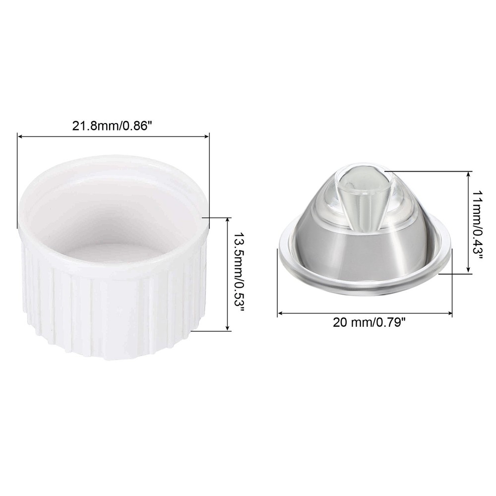 20mm LED lens 8 degrees with plastic support, 20 sets, white/transparent