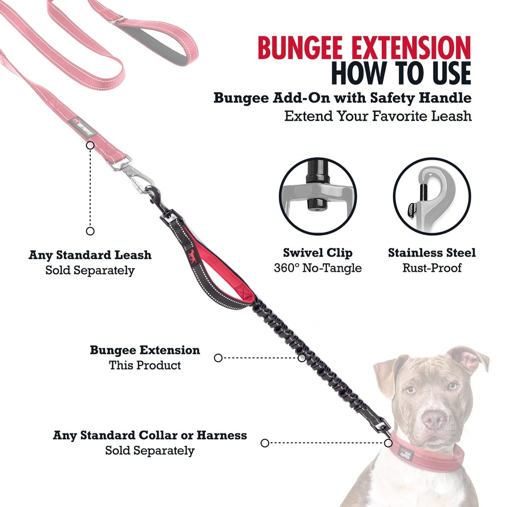 Bungee Dog Leash Extension Shock Absorbing Added Handle Reflective Medium