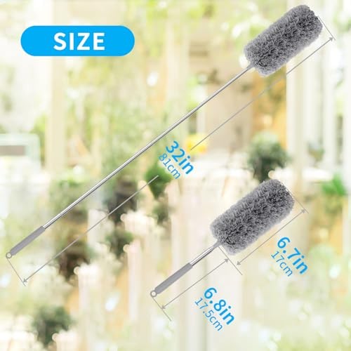 Mini Microfiber Duster for Cleaning, Hand Duster with Extension Pole, Blue Grey