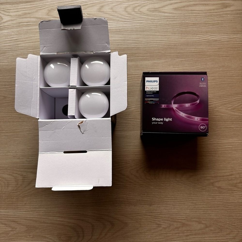 Philips Hue Smart Lighting Bundle A19 Bulbs + Color Lightstrip Plus