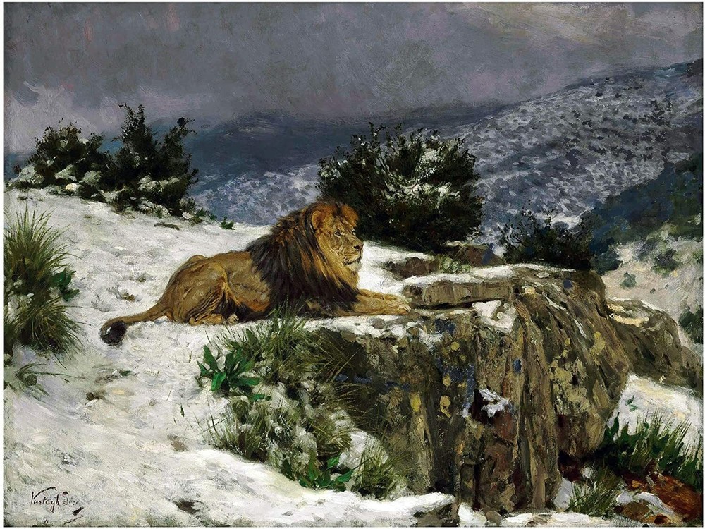 African Lion Cliff Snow G. Vastagh Tile Mural Kitchen Backsplash Marble Ceramic