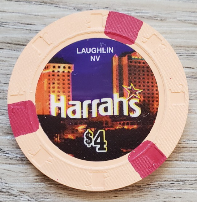 $4 Laughlin Harrah's Casino Poker Drop Chip - Uncirculated