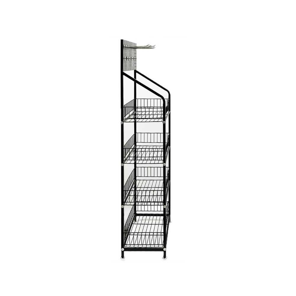4 Shelves Angled Mobile Merchandising Rack display, Black