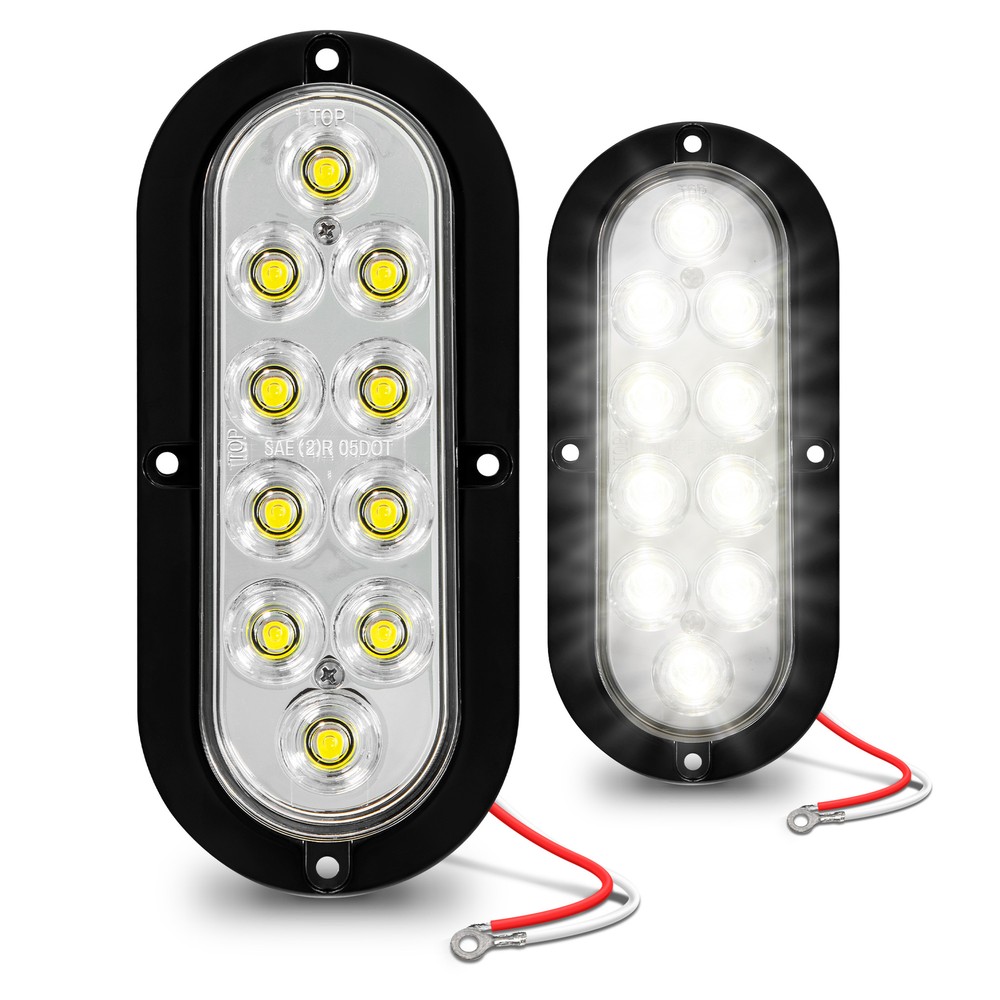 2pc Waterproof 6" Oval White LED Surface Mount Boat Trailer Tail Light Reverse