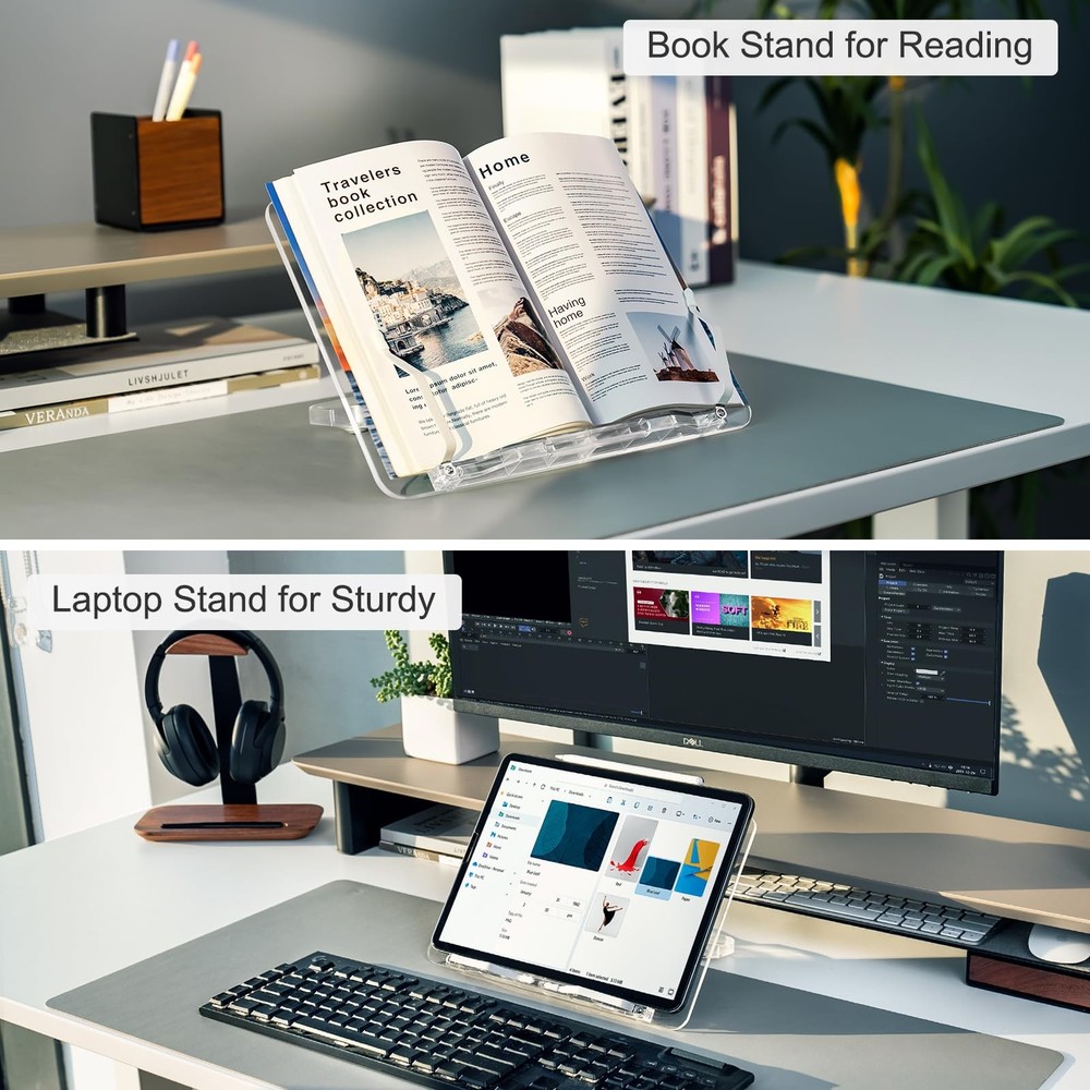Acrylic Book Stand for Reading Portable Holder for Desk Angle Adjustable