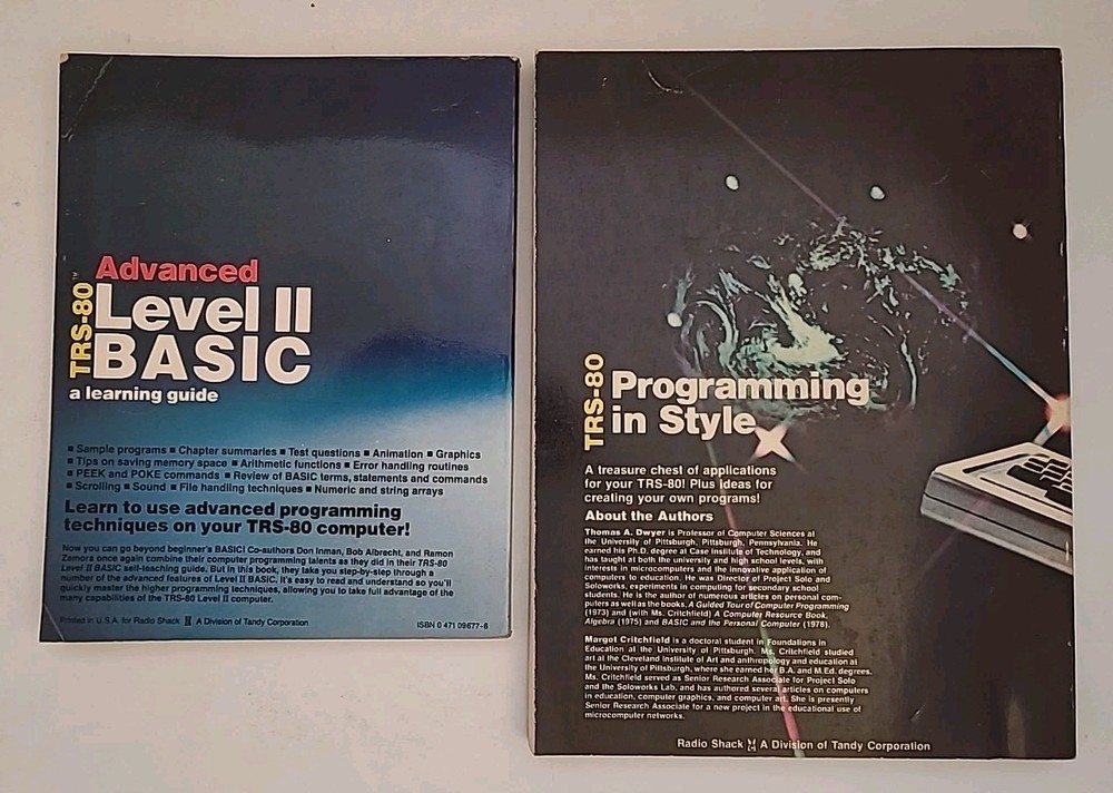 TRS-80 Advanced Level II Basic & Programming in Style - (2) Radio Shack Books PB
