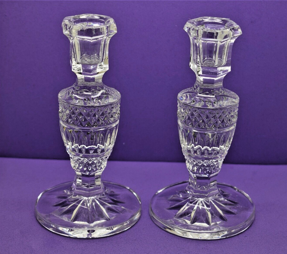 Pair of 5" Crystal Candle Holders