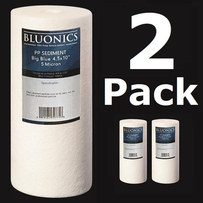 Bluonics 2-PK  10 x 4.5" (5 Micron) Sediment Whole House Water Filters Iron Rust