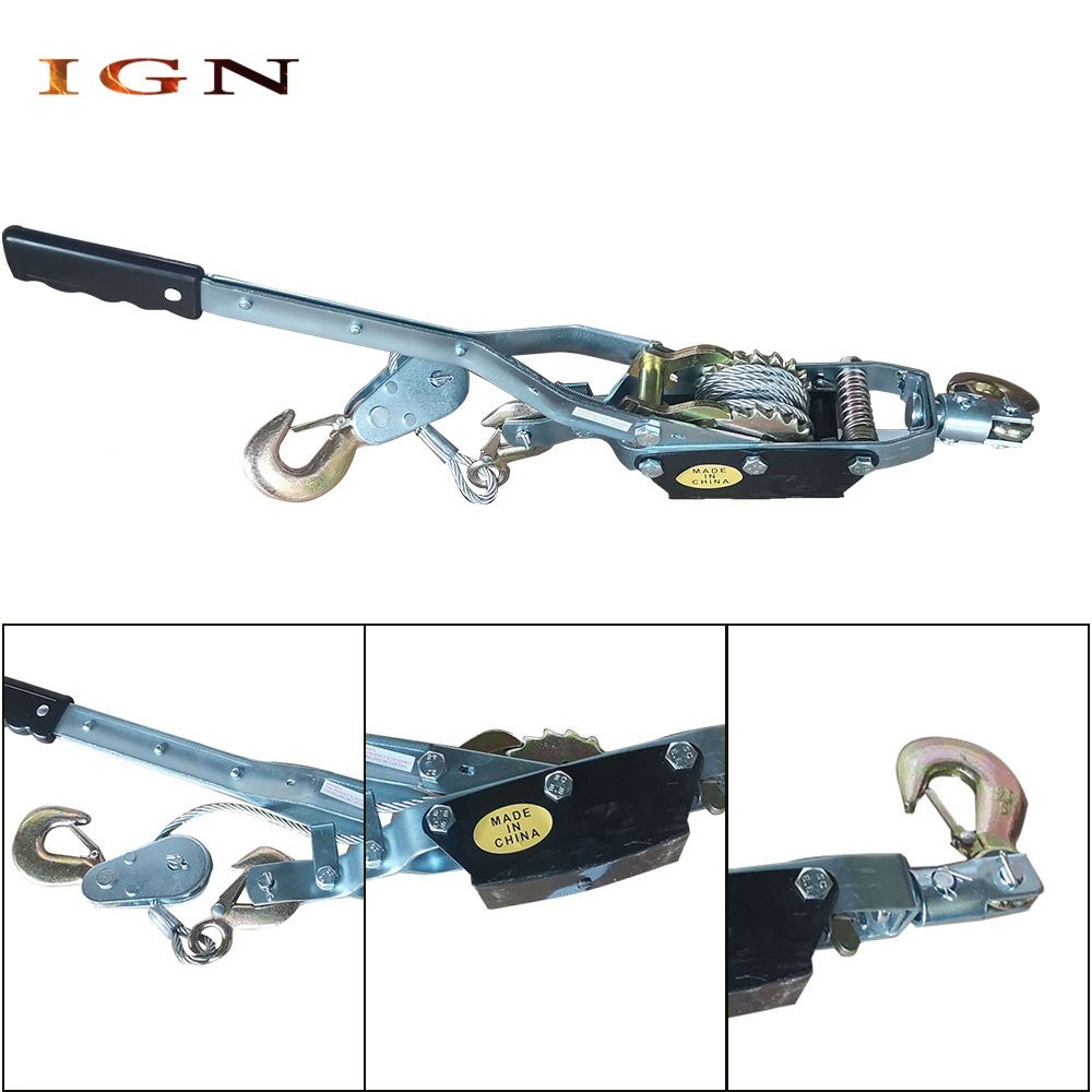 New Dual Gear Power Puller Steel Cable Handle 4 Ton Power Puller With 3 Hooks