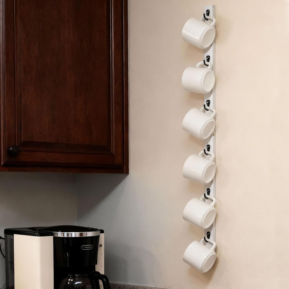 Wall-Mounted Coffee Mug Rack 6-Hook Solid Wood Cup Holder Kitchen Cabinet