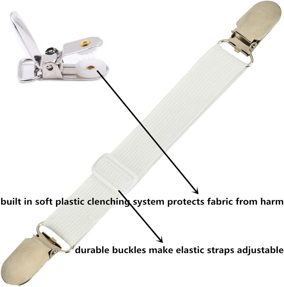 Bed Sheet Clips Straps Sheet Holder Mattress Clips, 4 Pcs Adjustable Elastic ...