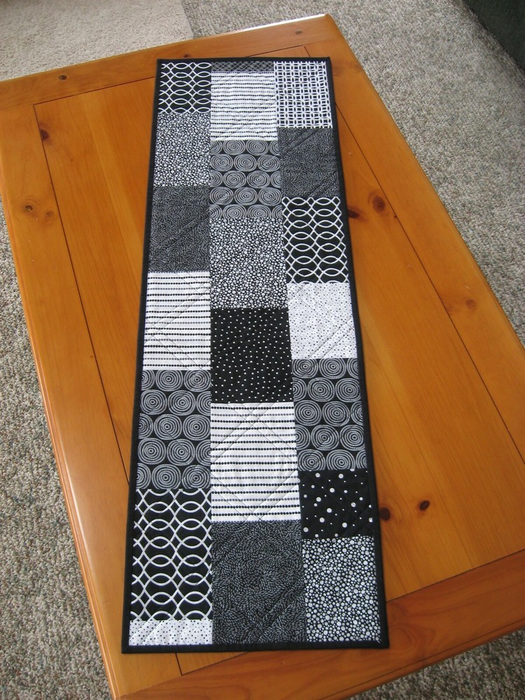 Handmade Quilted Table Runner Green Lime Fruit with Solid Black FREE SHIPPING