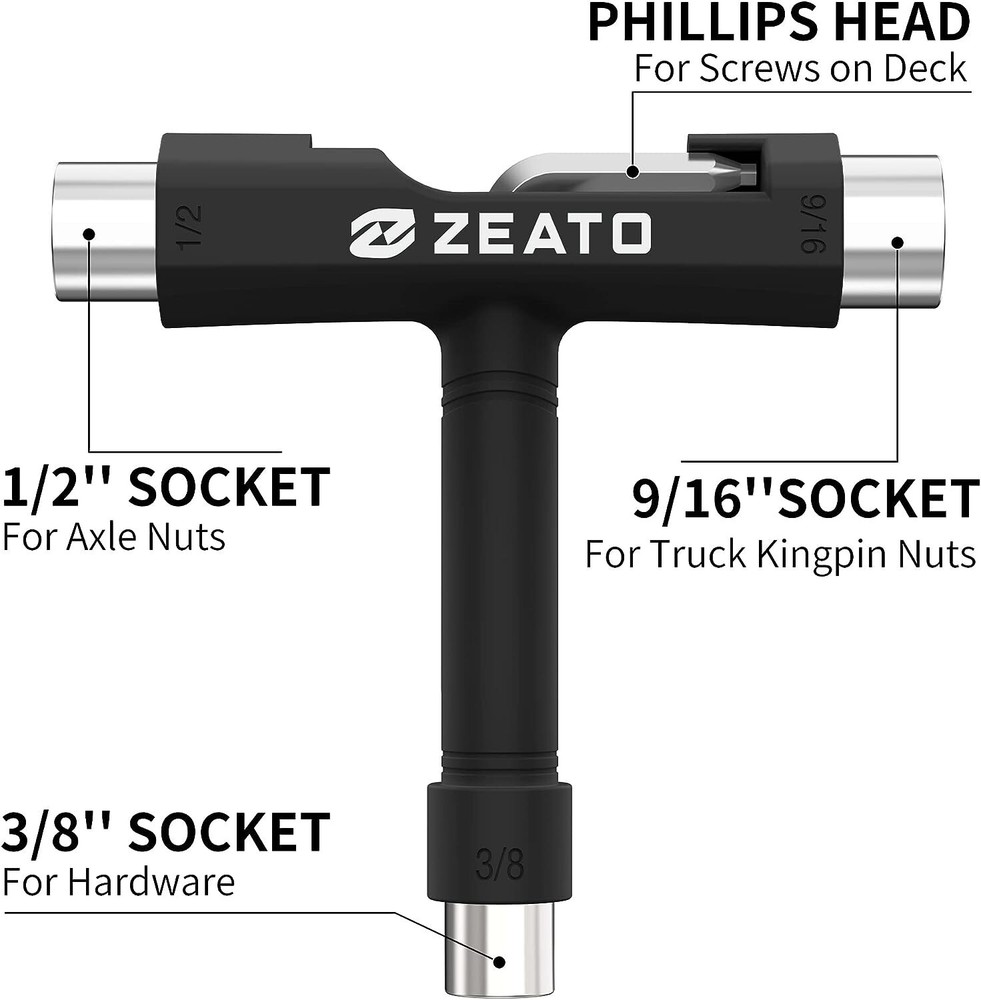 Zeato All-in-One Skate Tools Multi-Function Portable Skateboard T Tool Accessory