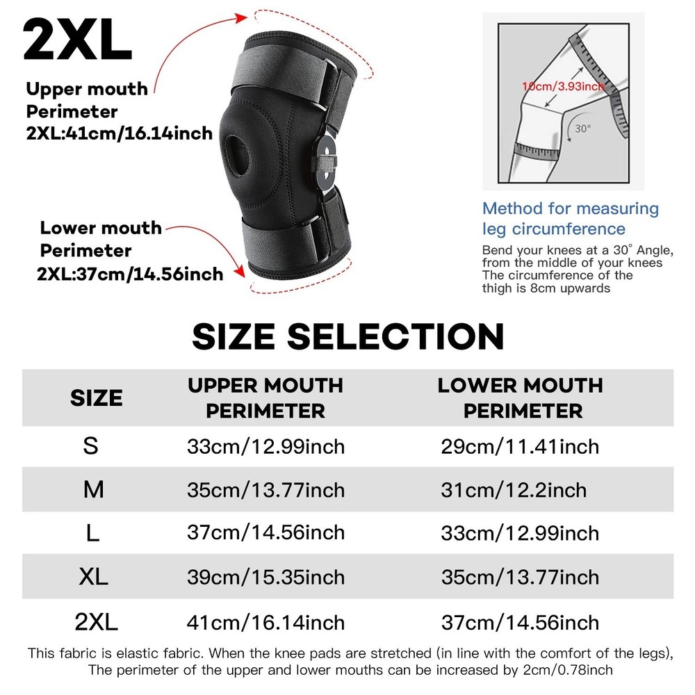 Knee Brace Compression Sleeve Hinged Joint Support Open Patella Stabilizer Wrap