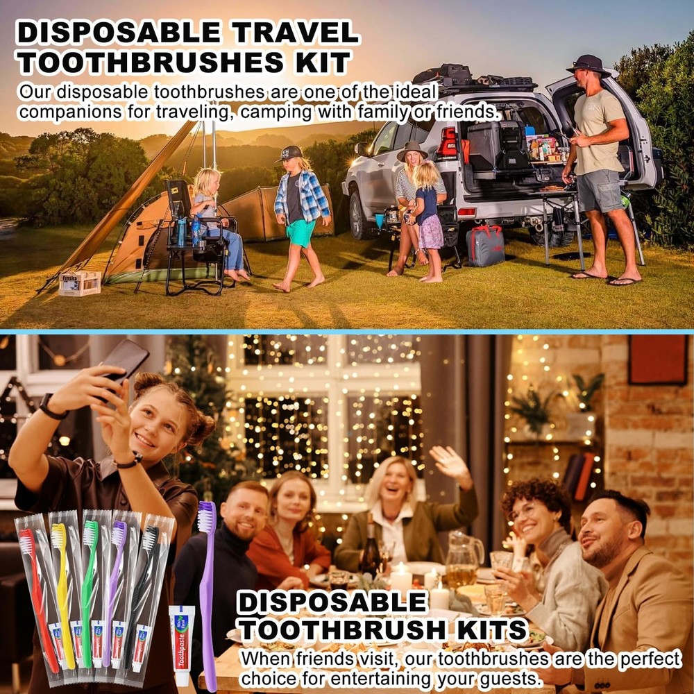 50pcs Disposable Toothbrushes with Toothpaste,Single Use Toothbrush with Toot...