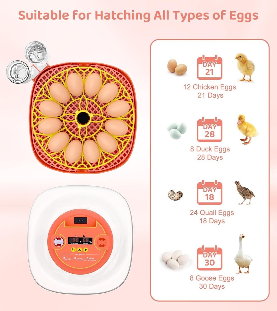 12 Egg Incubator for Hatching Eggs, Smart Temperature and Humidity Control, A...